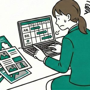 作業ごとに発注する会社が異なり悩む女性